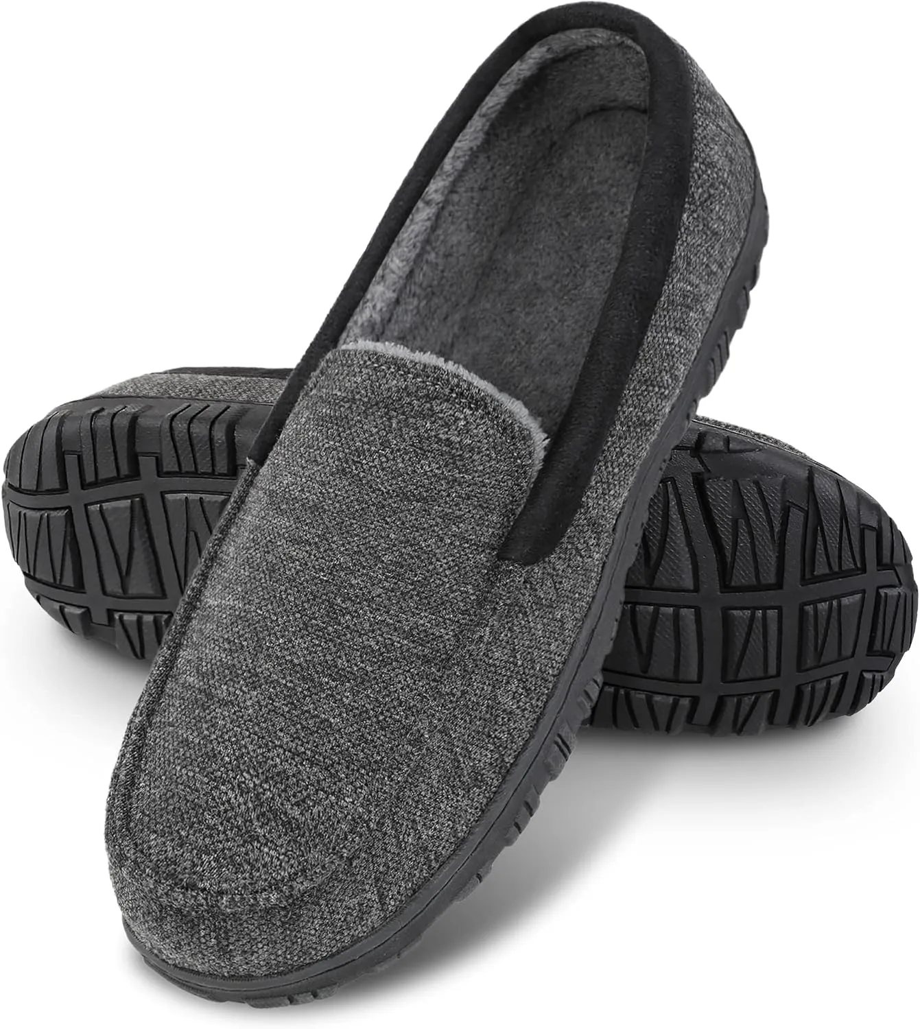 Bigwow Men's Moccasin Slippers Comfy House Slipper with Memory Foam Fleece Slip On Non-Slip Indoor Outdoor Shoes for Men