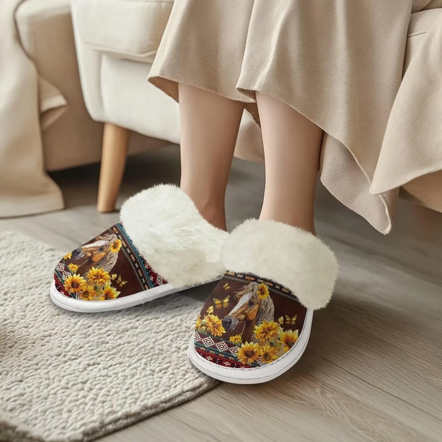 Binienty Slippers for Women Indoor Warm Comfy Slip On Fluffy Bedroom House Slippers Anti-Skid