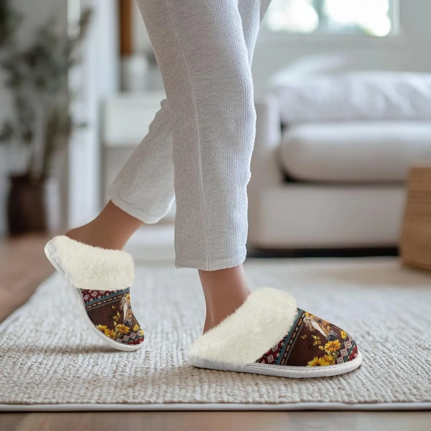 Binienty Slippers for Women Indoor Warm Comfy Slip On Fluffy Bedroom House Slippers Anti-Skid