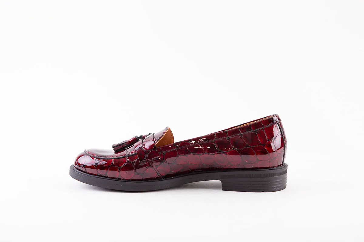 BIOECO - 6146 FLAT LOAFER - BURGUNDY CROC PATENT