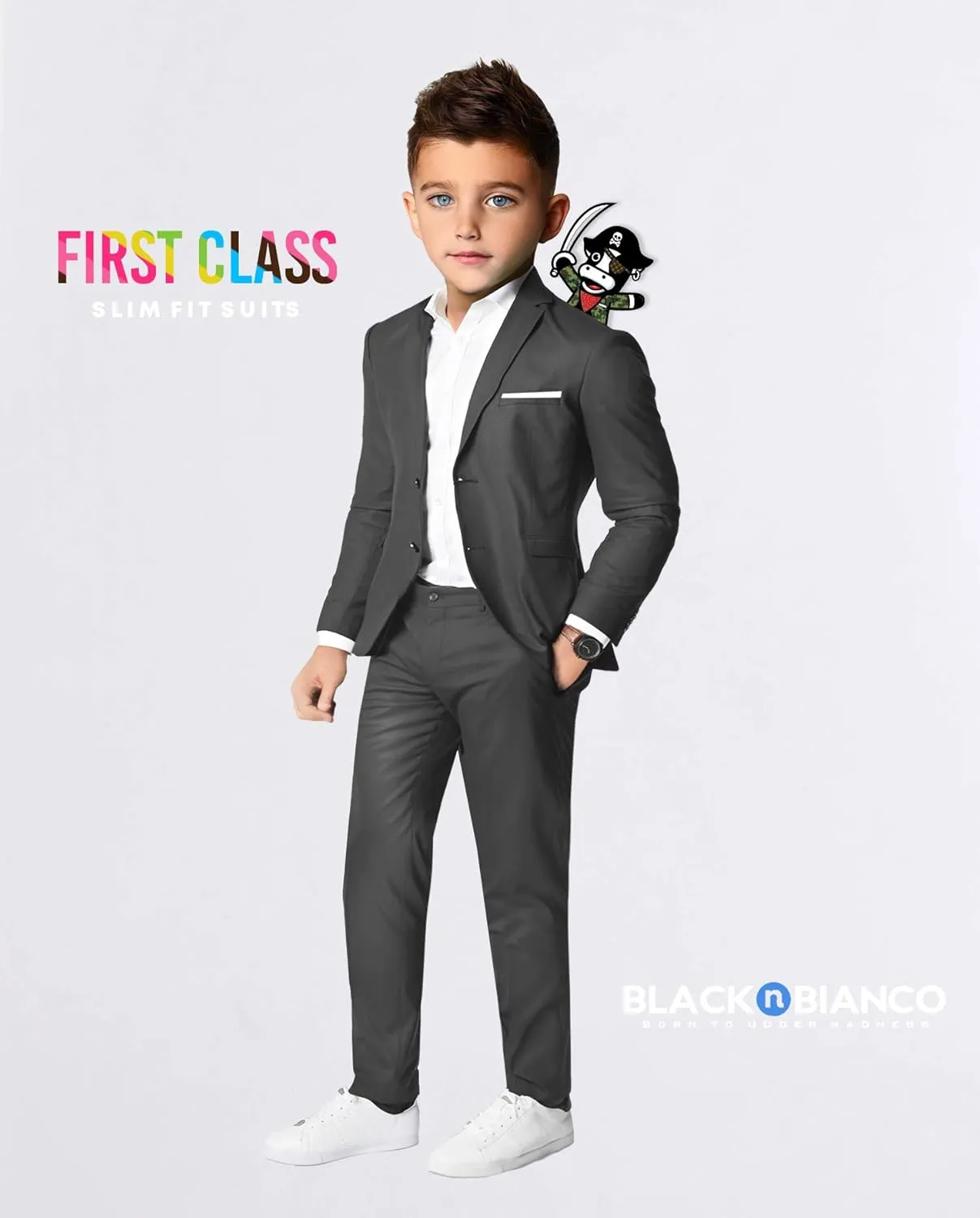 Black n Bianco Boys' First Class Slim Fit Suits Lightweight Style. Presented by Baby Muffin