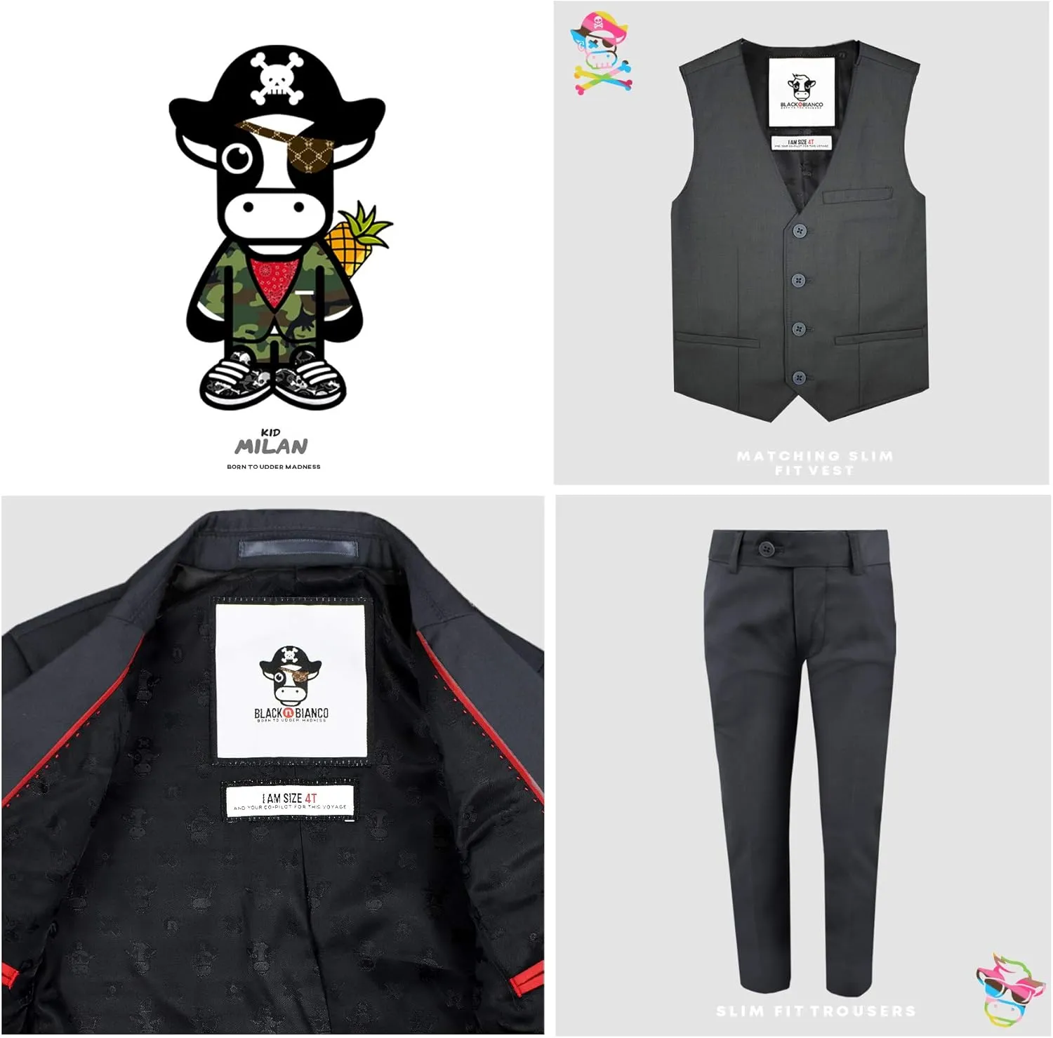 Black n Bianco Boys' First Class Slim Fit Suits Lightweight Style. Presented by Baby Muffin