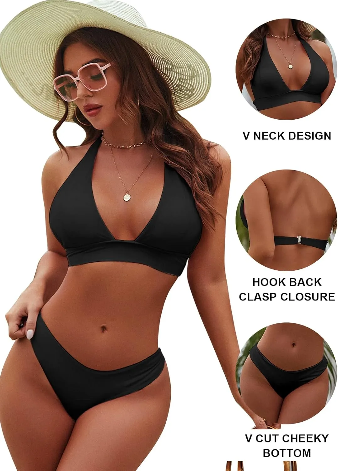 Blooming Jelly Womens High Cut Bikini Sets Sexy Cheeky Two Piece Swimsuit Slimming Halter Flattering Ladies Cute Bathing Suit