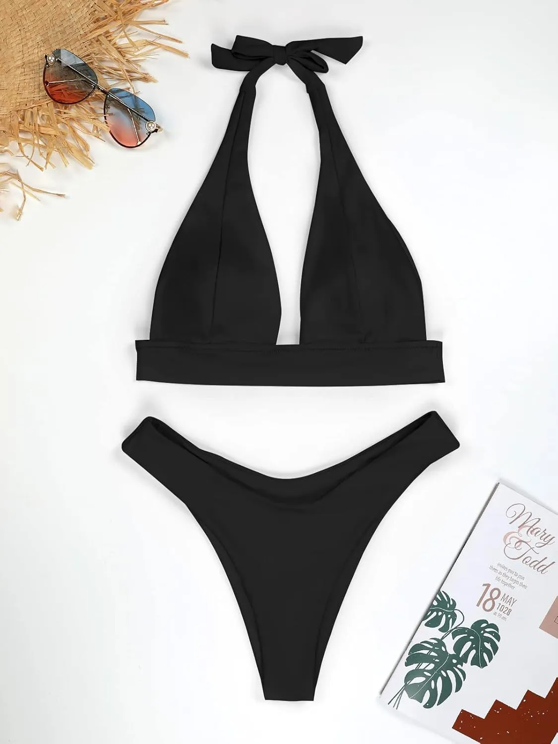 Blooming Jelly Womens High Cut Bikini Sets Sexy Cheeky Two Piece Swimsuit Slimming Halter Flattering Ladies Cute Bathing Suit