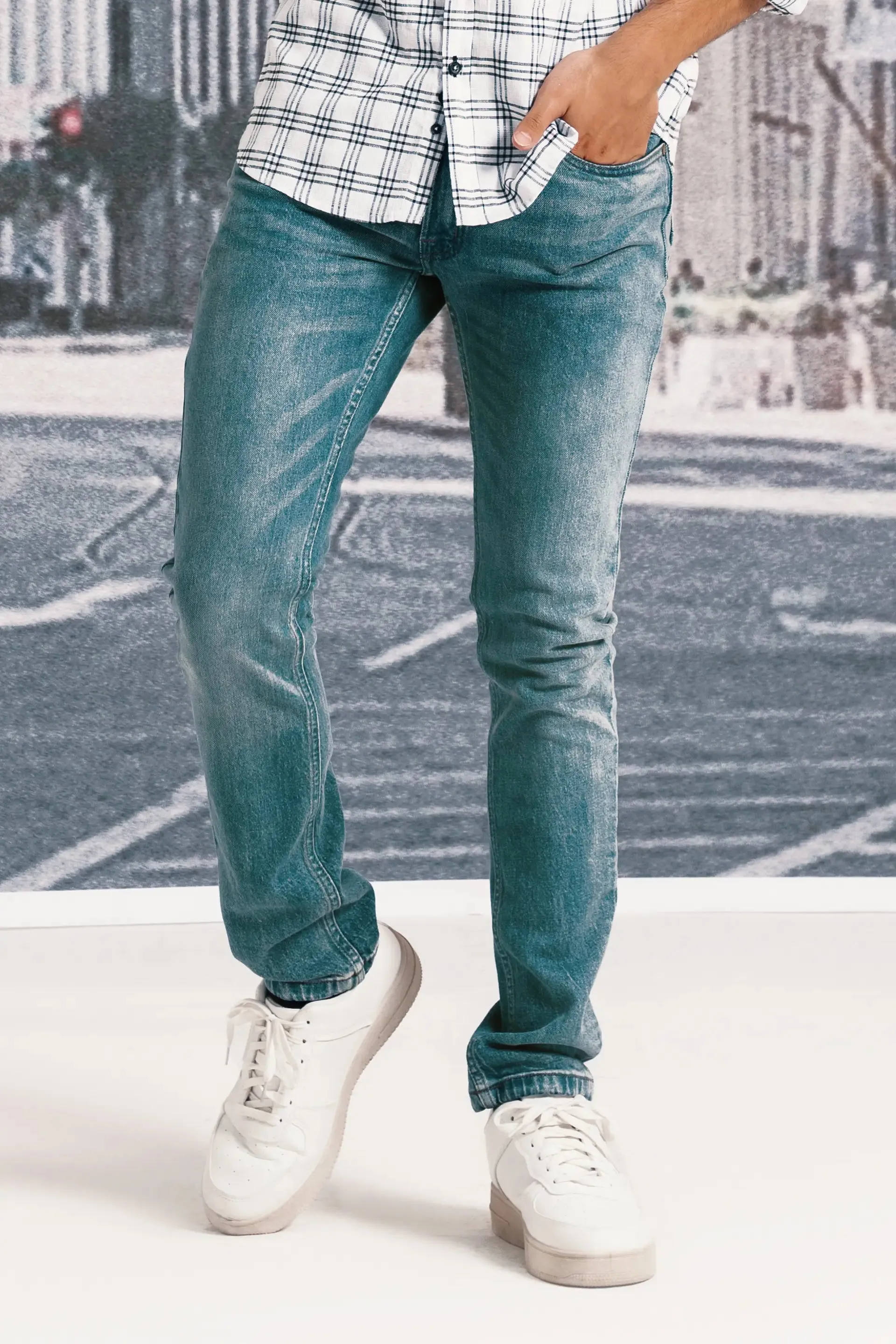Blue Slim Fit Jeans With Whiskers