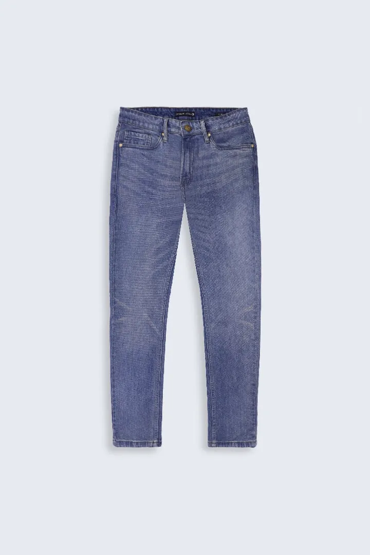 Blue Slim Fit Jeans With Whiskers