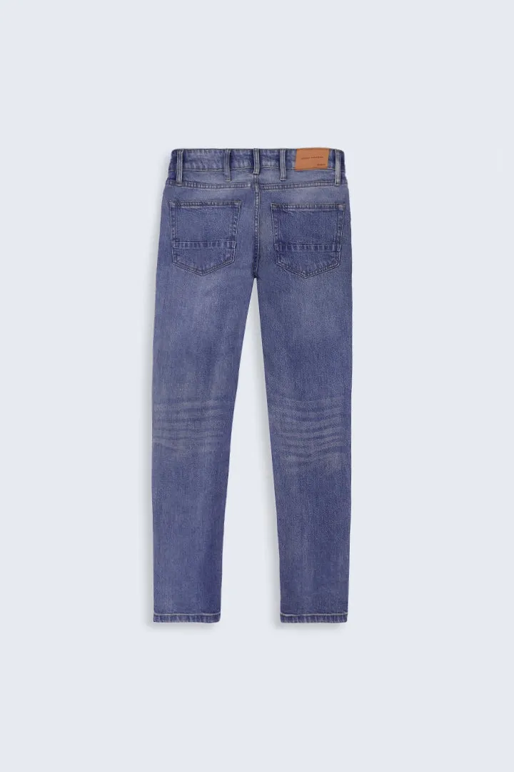 Blue Slim Fit Jeans With Whiskers