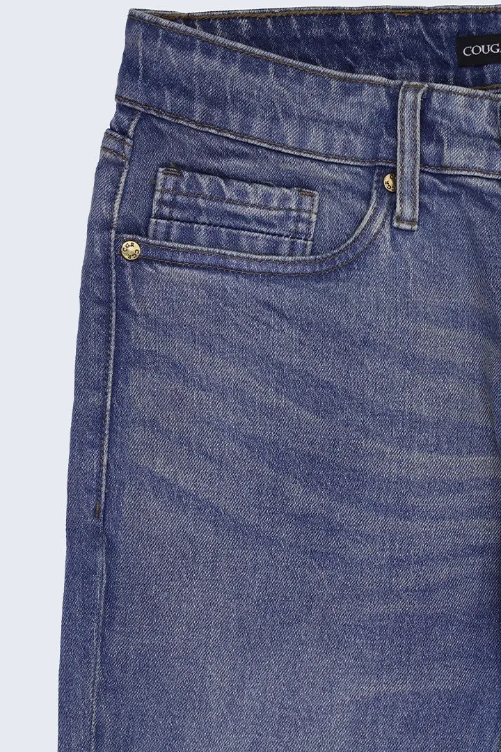 Blue Slim Fit Jeans With Whiskers