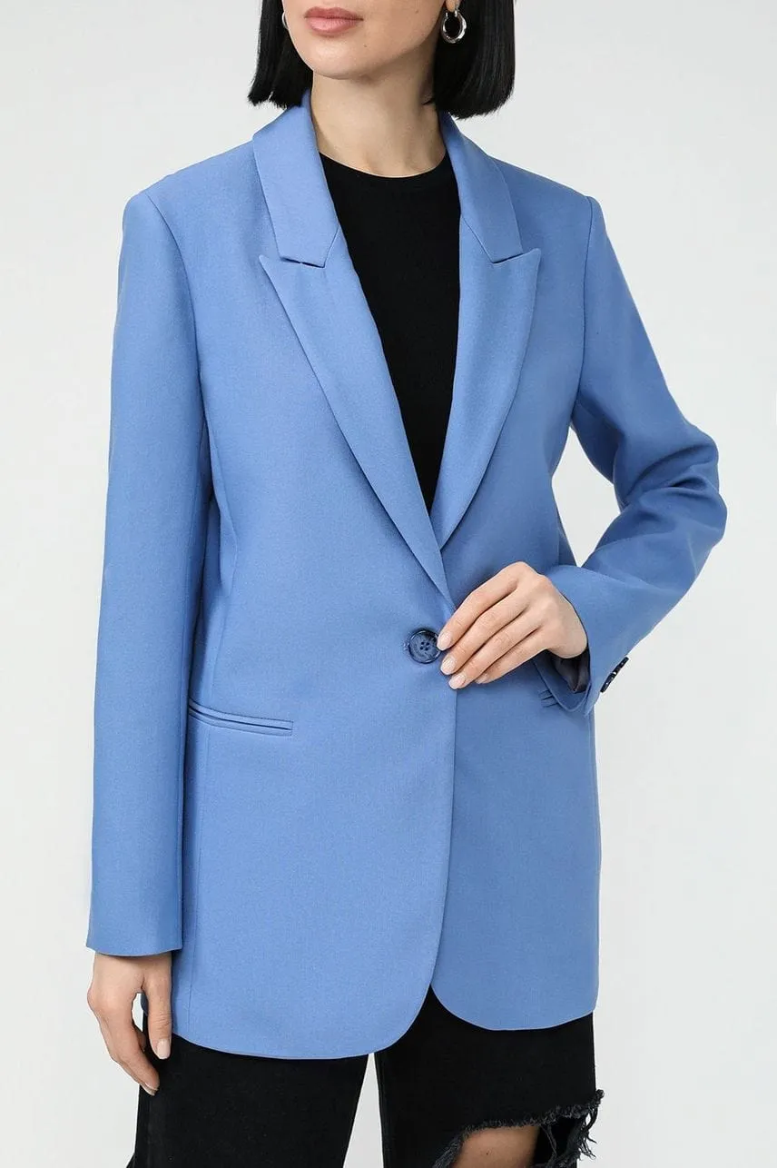 Blue Women's Peak Lapel Single Buttons Blazer