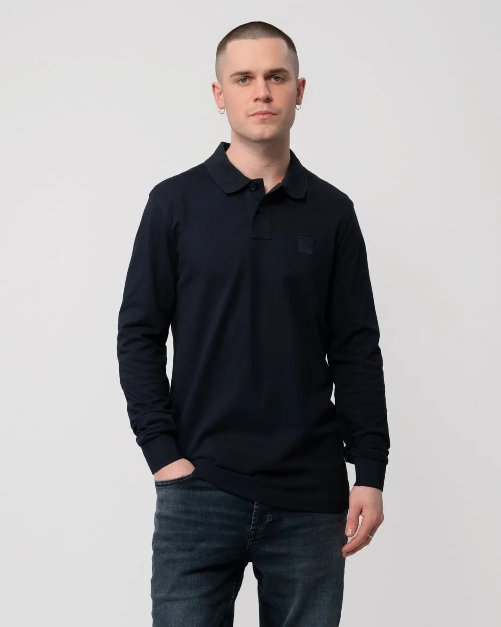 BOSS Orange Passerby Mens Long Sleeve Stretch-Cotton Polo Shirt with Logo Patch NOS