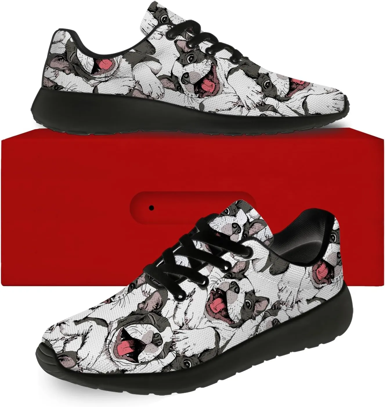 Boston Terrier Print Running Shoes for Women Men Tennis Walking 3D Print Sneakers Gifts for Mom Dad