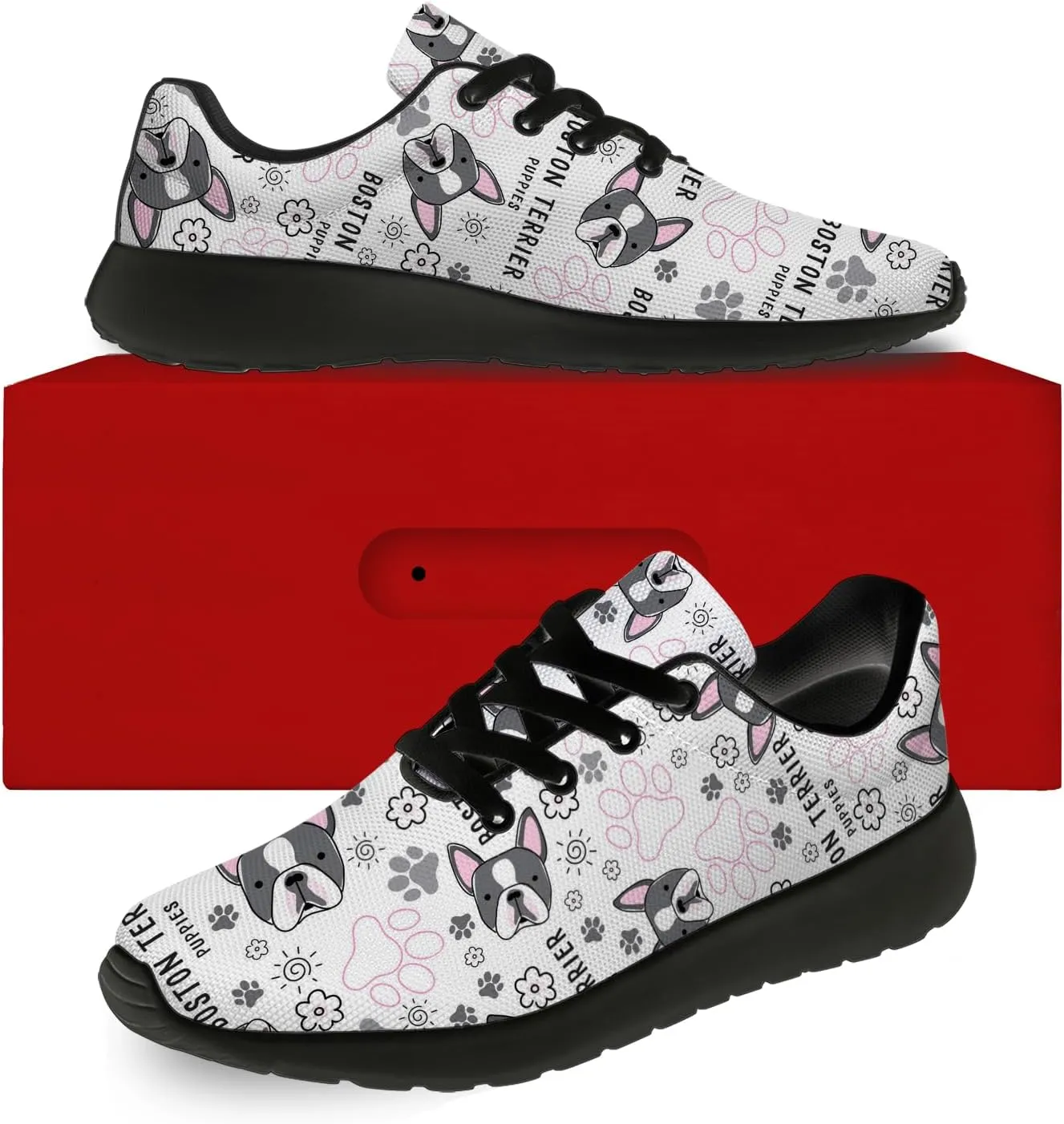 Boston Terrier Print Running Shoes for Women Men Tennis Walking 3D Print Sneakers Gifts for Mom Dad