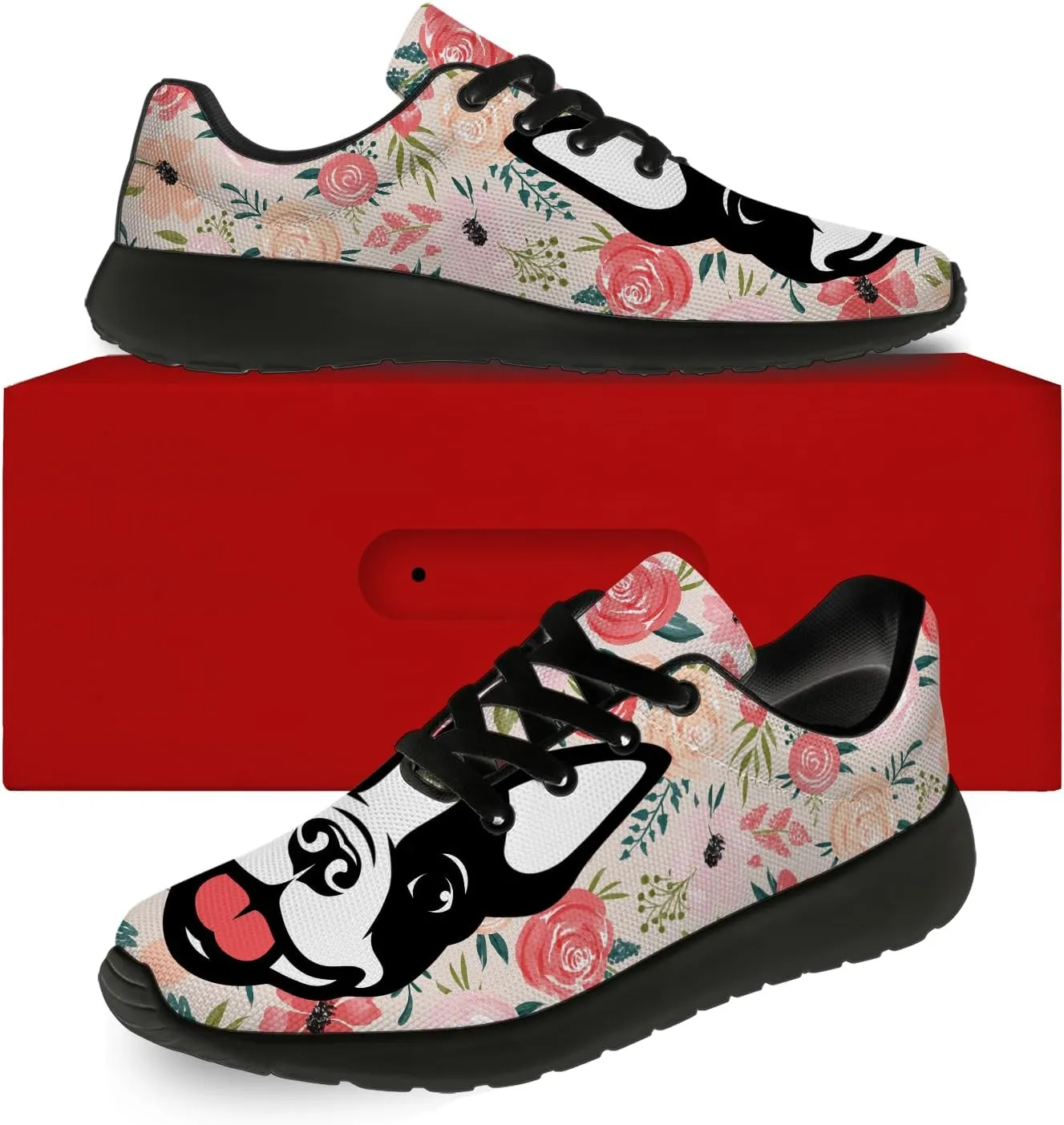 Boston Terrier Print Running Shoes for Women Men Tennis Walking 3D Print Sneakers Gifts for Mom Dad