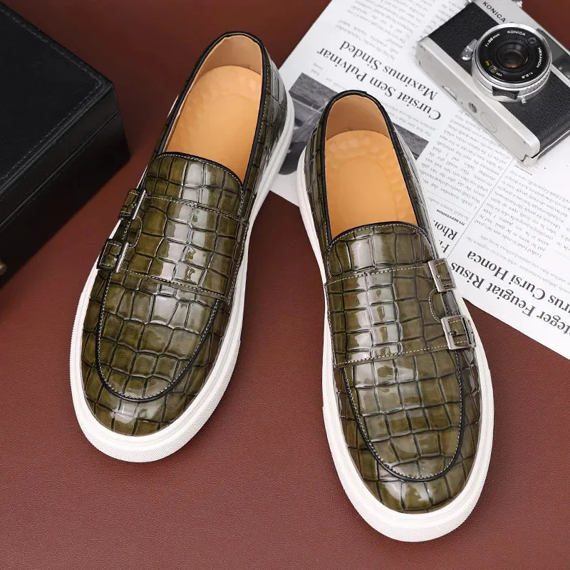 Bottom Crocodile Reduced prices Zapatos Leather Shoes Thick Men's Leisure Pattern Loafers New Comfortable Monk Hombre Strap Timely resolution Male Charm