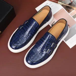 Bottom Crocodile Reduced prices Zapatos Leather Shoes Thick Men's Leisure Pattern Loafers New Comfortable Monk Hombre Strap Timely resolution Male Charm