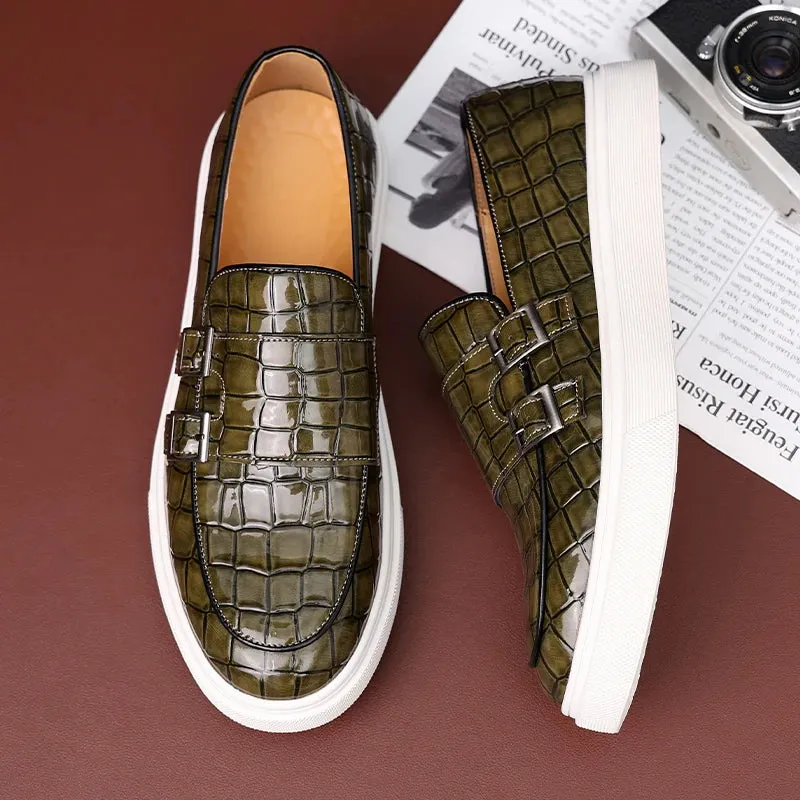 Bottom Crocodile Reduced prices Zapatos Leather Shoes Thick Men's Leisure Pattern Loafers New Comfortable Monk Hombre Strap Timely resolution Male Charm