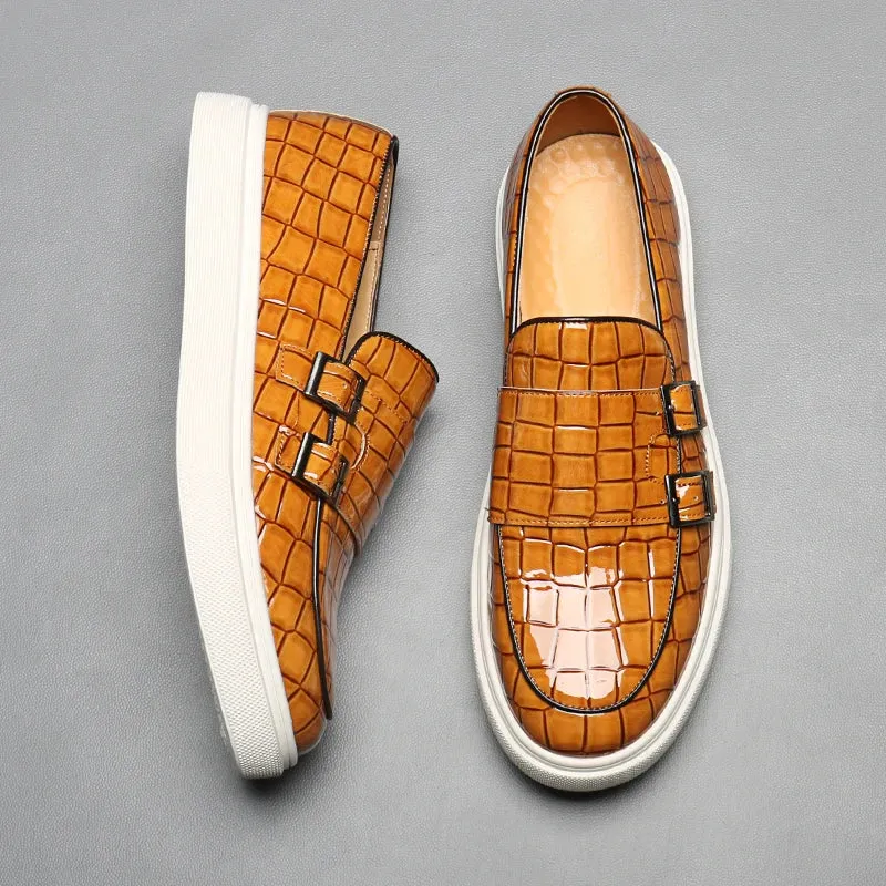 Bottom Crocodile Reduced prices Zapatos Leather Shoes Thick Men's Leisure Pattern Loafers New Comfortable Monk Hombre Strap Timely resolution Male Charm