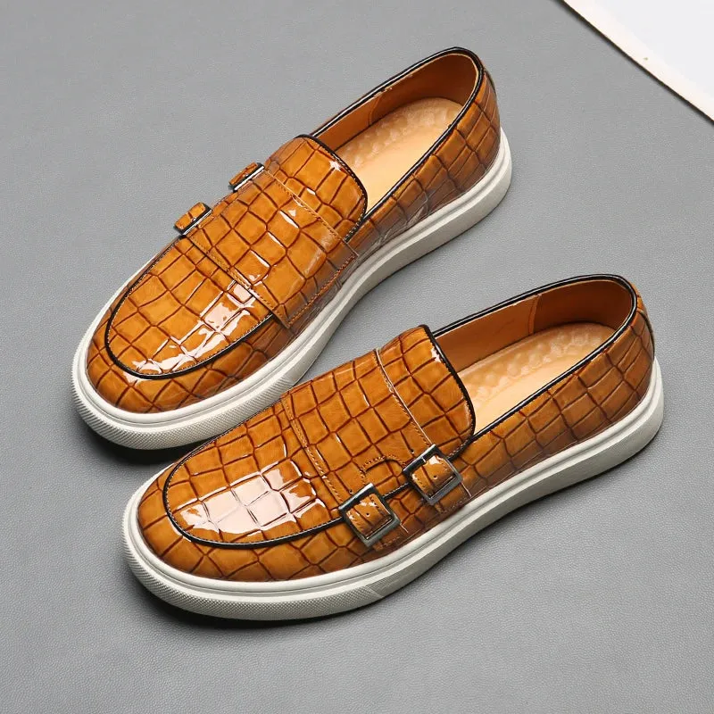 Bottom Crocodile Reduced prices Zapatos Leather Shoes Thick Men's Leisure Pattern Loafers New Comfortable Monk Hombre Strap Timely resolution Male Charm