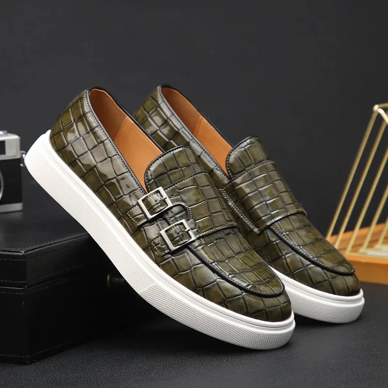 Bottom Crocodile Reduced prices Zapatos Leather Shoes Thick Men's Leisure Pattern Loafers New Comfortable Monk Hombre Strap Timely resolution Male Charm