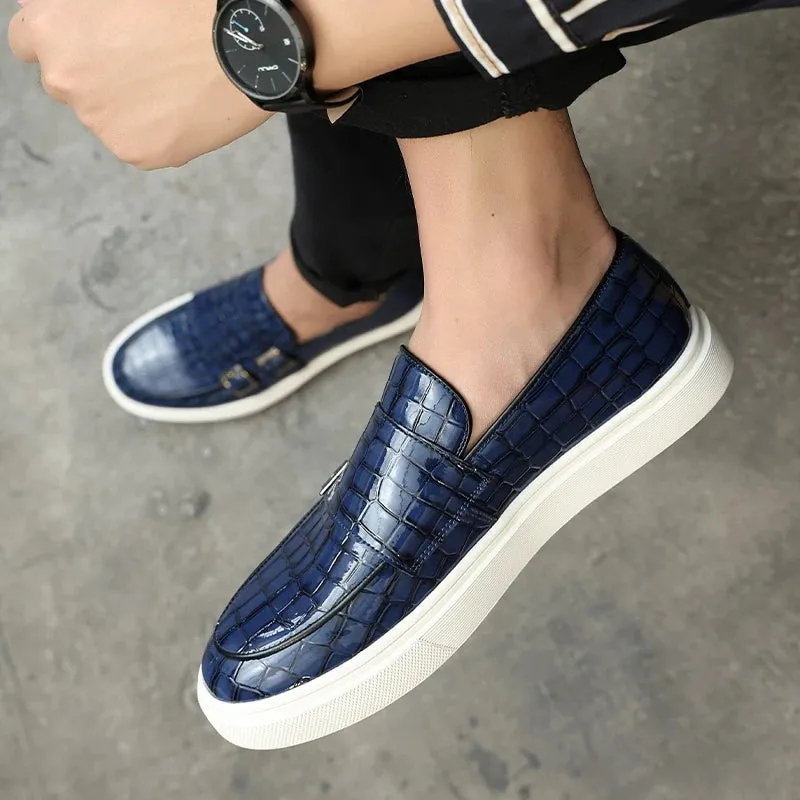Bottom Crocodile Reduced prices Zapatos Leather Shoes Thick Men's Leisure Pattern Loafers New Comfortable Monk Hombre Strap Timely resolution Male Charm