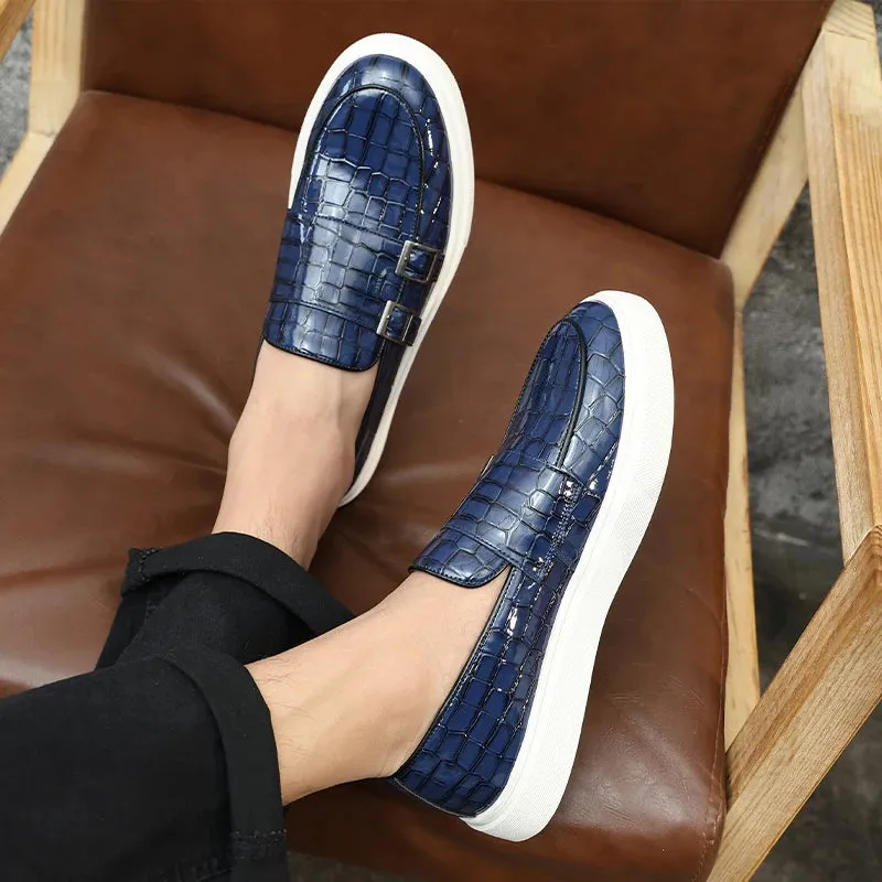 Bottom Crocodile Reduced prices Zapatos Leather Shoes Thick Men's Leisure Pattern Loafers New Comfortable Monk Hombre Strap Timely resolution Male Charm