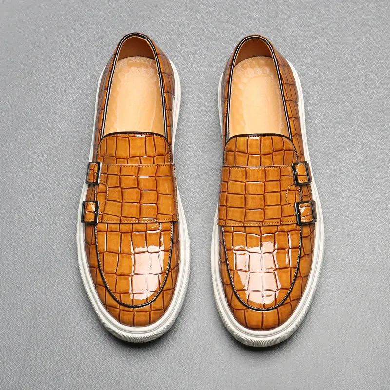 Bottom Crocodile Reduced prices Zapatos Leather Shoes Thick Men's Leisure Pattern Loafers New Comfortable Monk Hombre Strap Timely resolution Male Charm