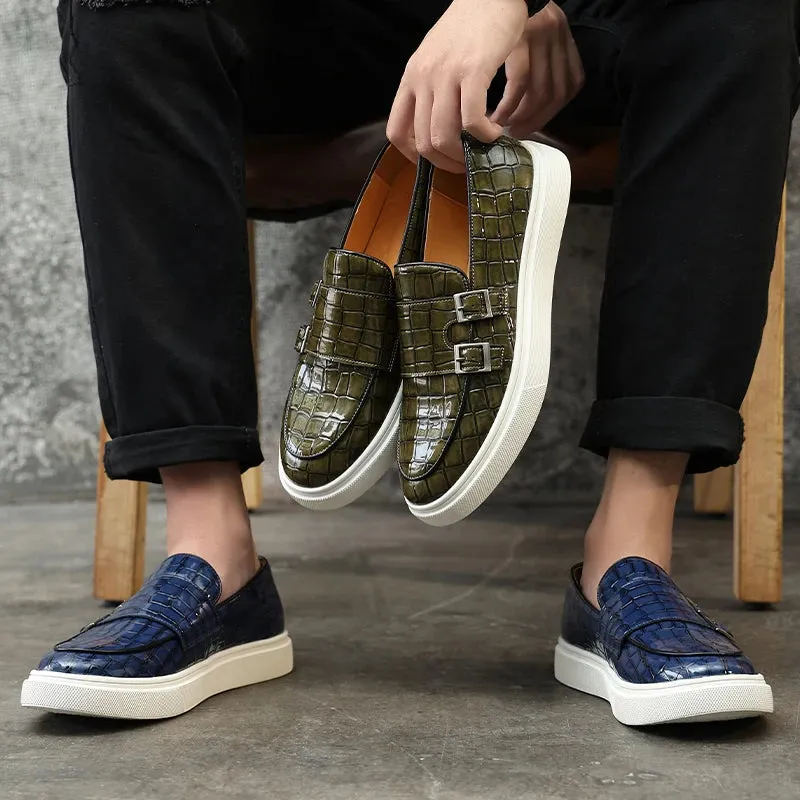 Bottom Crocodile Reduced prices Zapatos Leather Shoes Thick Men's Leisure Pattern Loafers New Comfortable Monk Hombre Strap Timely resolution Male Charm
