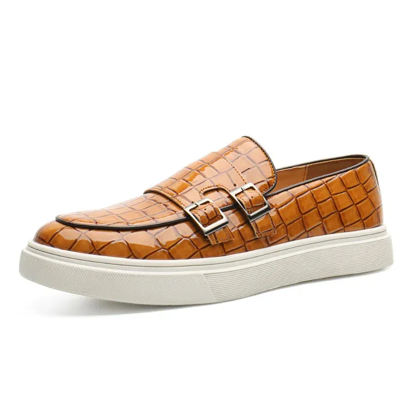 Bottom Crocodile Reduced prices Zapatos Leather Shoes Thick Men's Leisure Pattern Loafers New Comfortable Monk Hombre Strap Timely resolution Male Charm