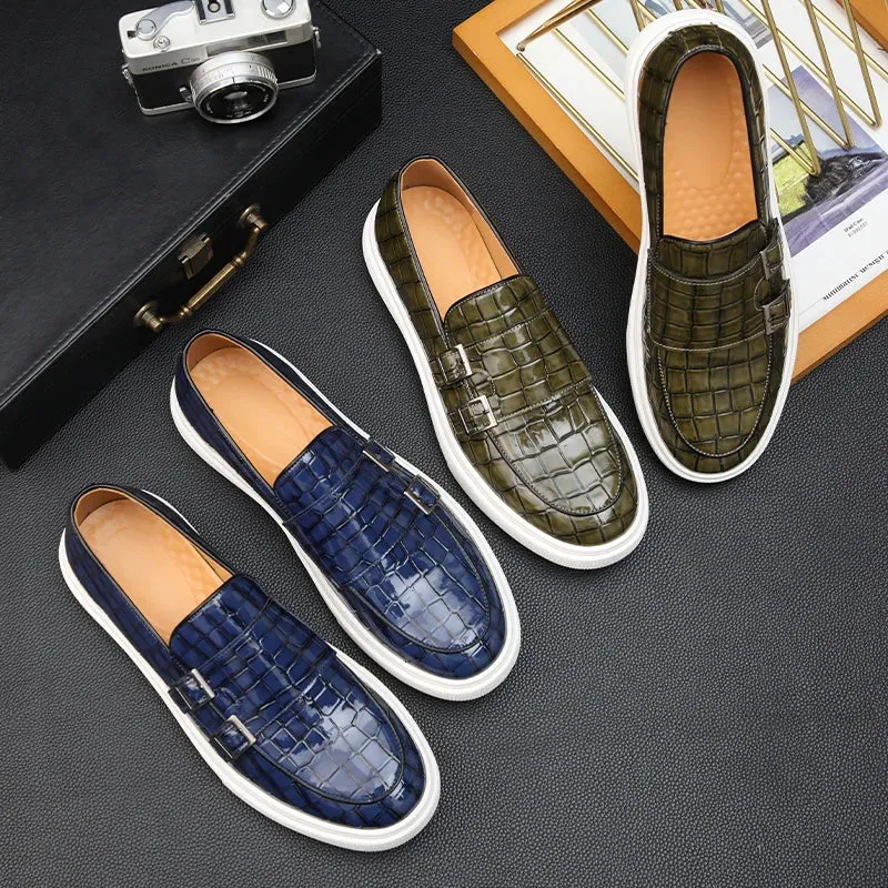 Bottom Crocodile Reduced prices Zapatos Leather Shoes Thick Men's Leisure Pattern Loafers New Comfortable Monk Hombre Strap Timely resolution Male Charm