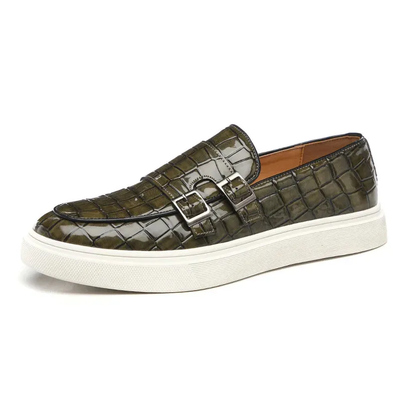 Bottom Crocodile Reduced prices Zapatos Leather Shoes Thick Men's Leisure Pattern Loafers New Comfortable Monk Hombre Strap Timely resolution Male Charm