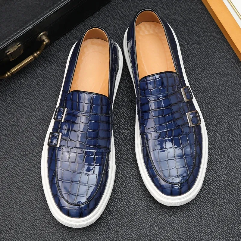 Bottom Crocodile Reduced prices Zapatos Leather Shoes Thick Men's Leisure Pattern Loafers New Comfortable Monk Hombre Strap Timely resolution Male Charm