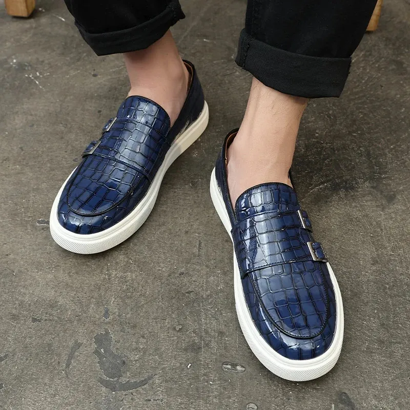 Bottom Crocodile Reduced prices Zapatos Leather Shoes Thick Men's Leisure Pattern Loafers New Comfortable Monk Hombre Strap Timely resolution Male Charm