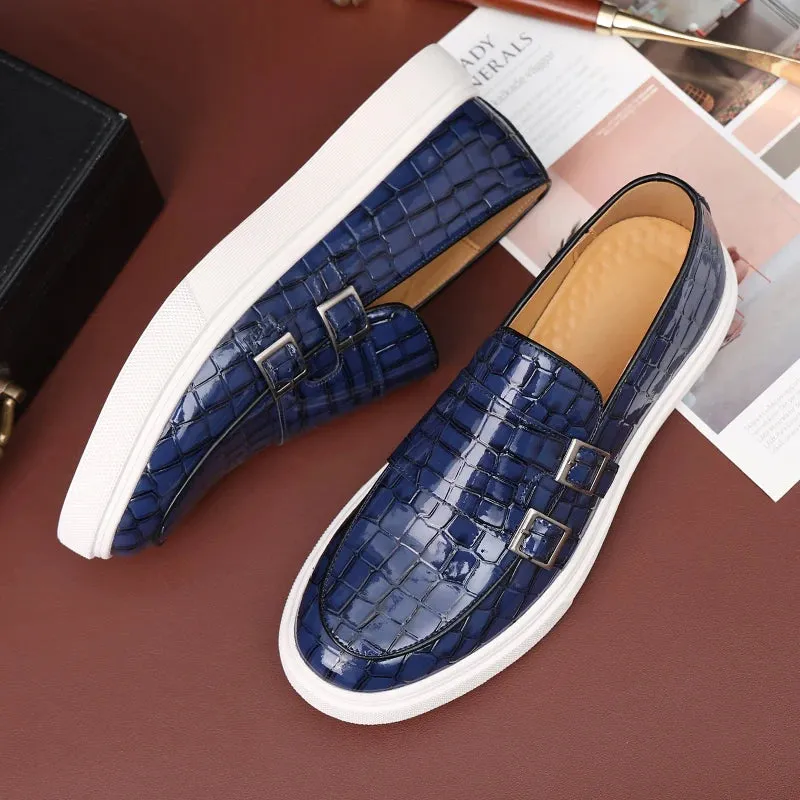 Bottom Crocodile Reduced prices Zapatos Leather Shoes Thick Men's Leisure Pattern Loafers New Comfortable Monk Hombre Strap Timely resolution Male Charm