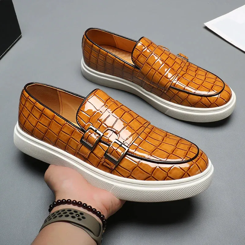 Bottom Crocodile Reduced prices Zapatos Leather Shoes Thick Men's Leisure Pattern Loafers New Comfortable Monk Hombre Strap Timely resolution Male Charm