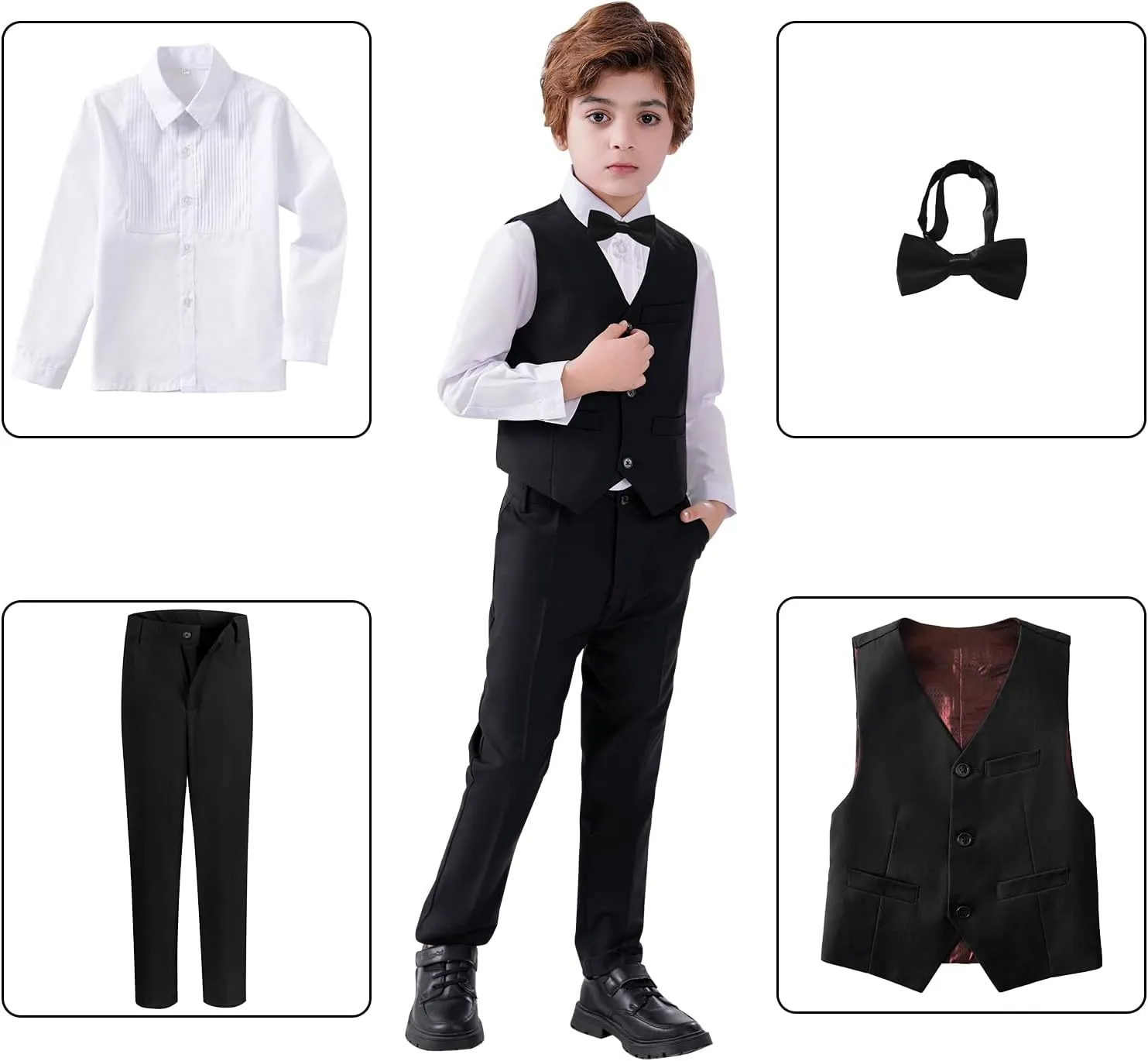 Boys Suits Slim Fit 4 Piece Formal Dresswear Suit for Kids Tuxedo Wedding Set Toddler Boy Dress with Vest Shirt Pants and Tie