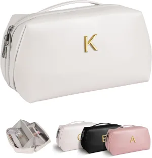 Bridesmaid Proposal Gifts, Cosmetic Bag with Initial, Popular Bridal Shower Gifts, Bachelorette Gifts from Bride, Makeup Bag with Letter, Wide Open Toiletry Bag, Travel Gifts for Women Teen Girl
