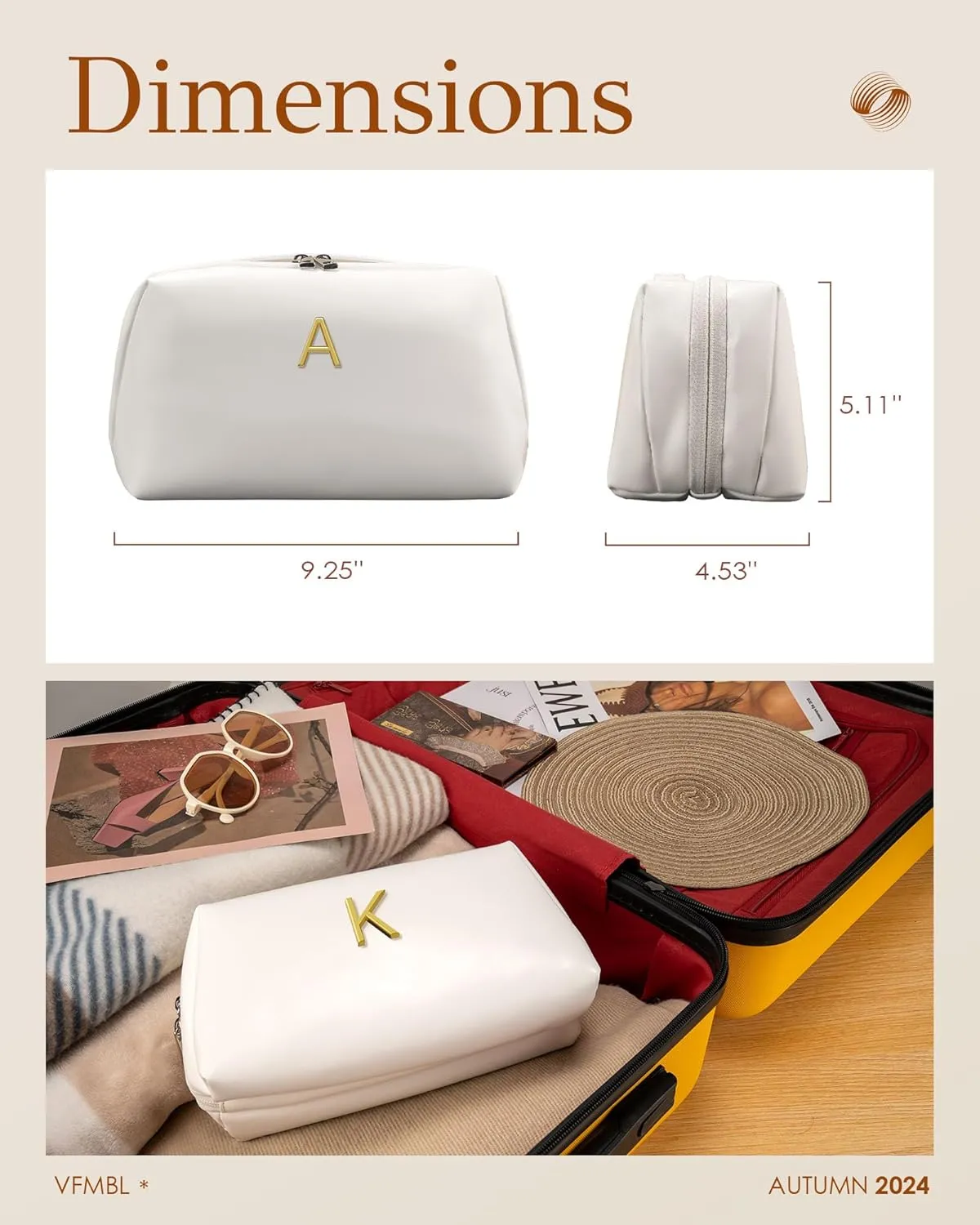 Bridesmaid Proposal Gifts, Cosmetic Bag with Initial, Popular Bridal Shower Gifts, Bachelorette Gifts from Bride, Makeup Bag with Letter, Wide Open Toiletry Bag, Travel Gifts for Women Teen Girl