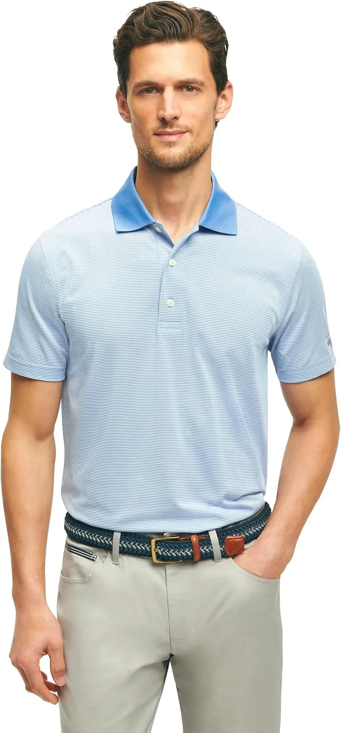 Brooks Brothers Men's Performance Stretch Short Sleeve Mini Stripe Golf Polo Shirt