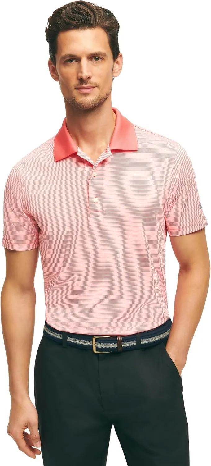 Brooks Brothers Men's Performance Stretch Short Sleeve Mini Stripe Golf Polo Shirt