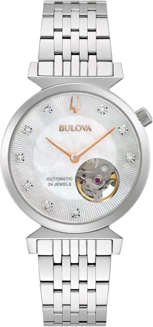Bulova Women's Regatta Diamond Automatic Stainless Steel Open Aperture Watch, Mother of Pearl Dial Style: 96P222