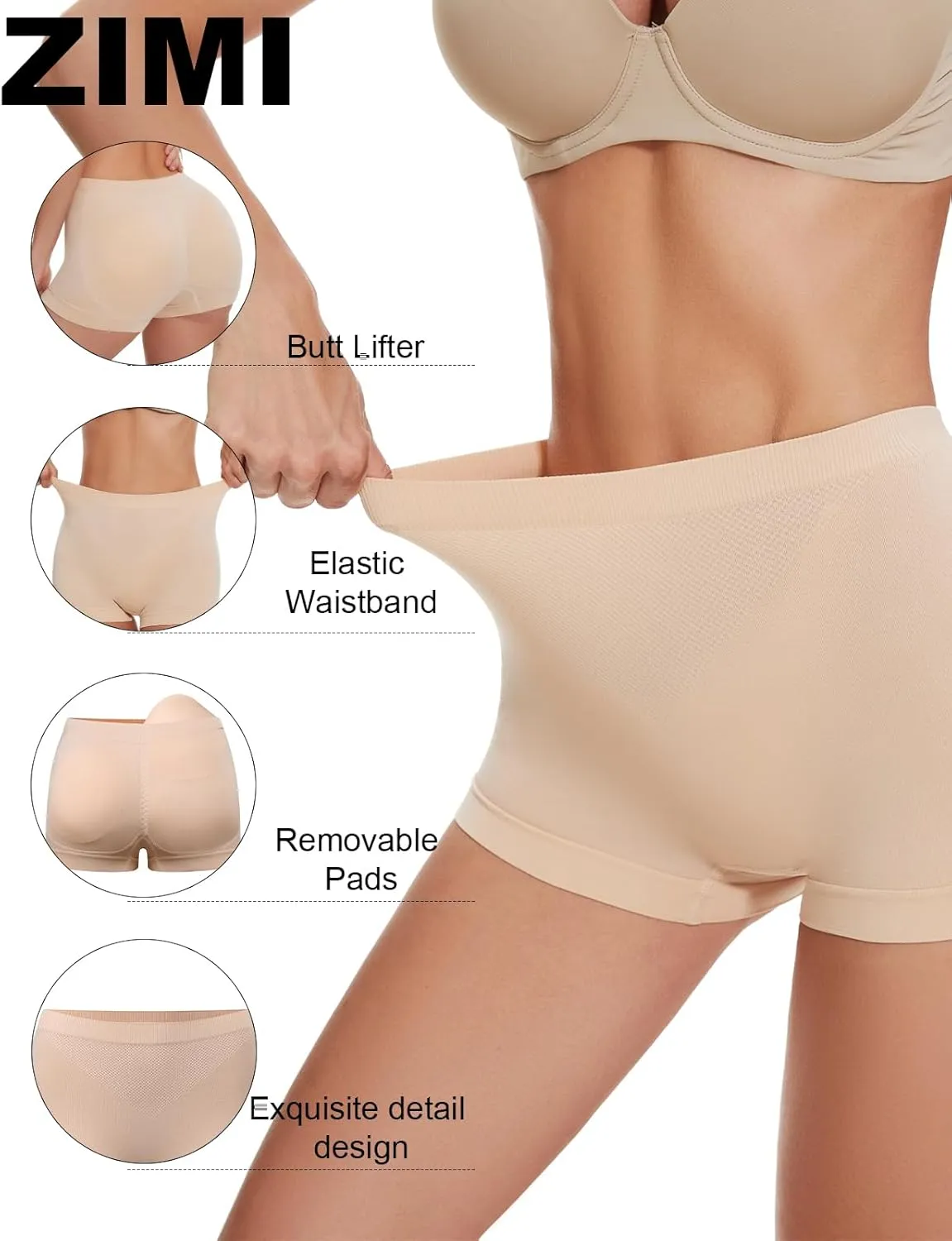 Butt Lifter Panties Shaperwear for Women Seamless Hip Enahncer Body Shaper Boyshort Padded Underwear