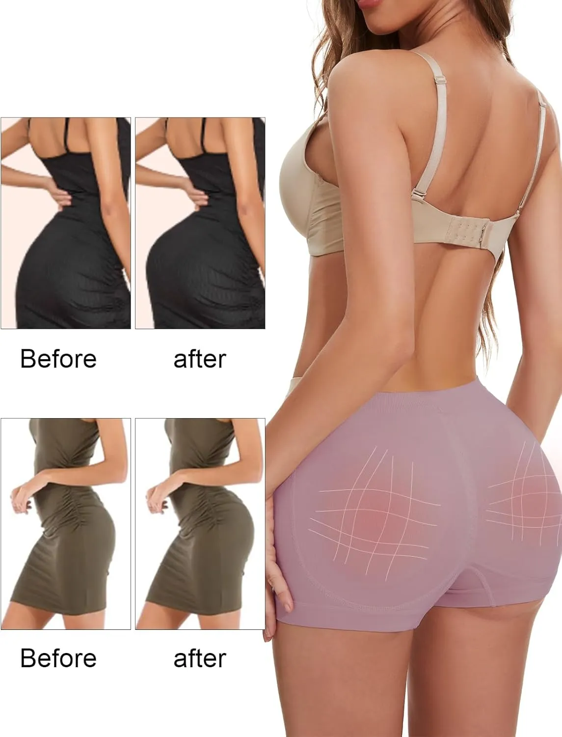 Butt Lifter Panties Shaperwear for Women Seamless Hip Enahncer Body Shaper Boyshort Padded Underwear