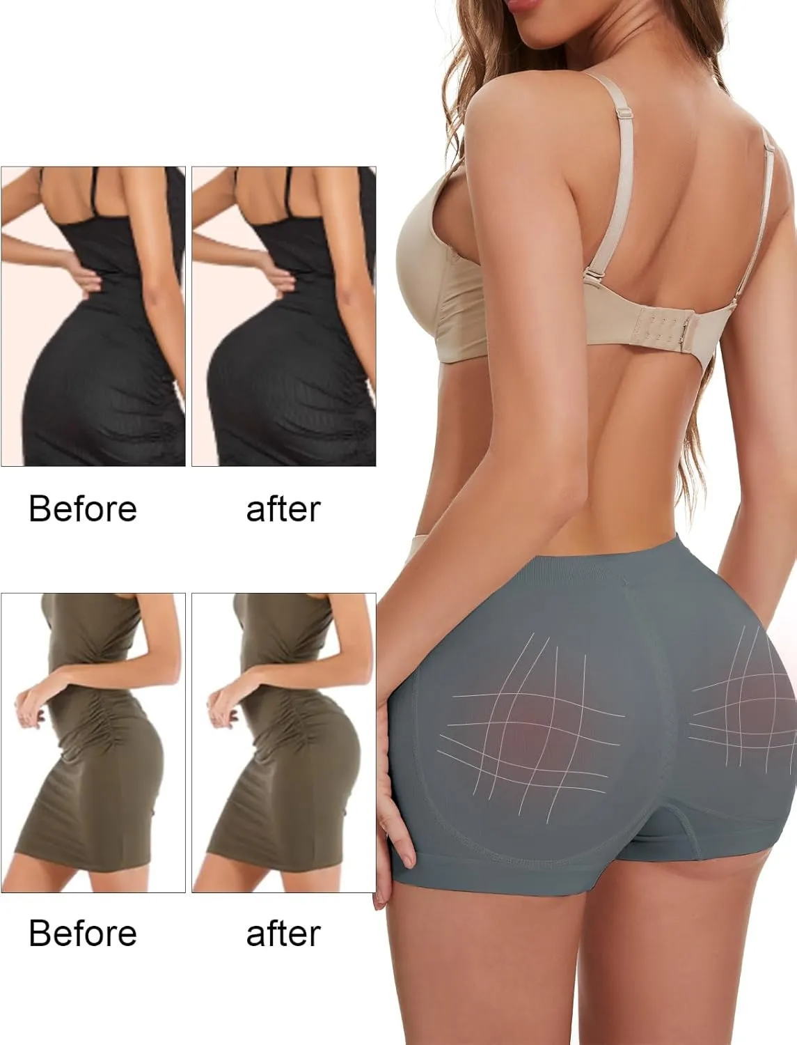 Butt Lifter Panties Shaperwear for Women Seamless Hip Enahncer Body Shaper Boyshort Padded Underwear