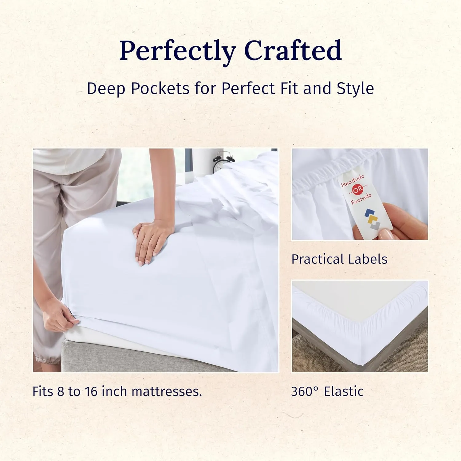 California Design Den Queen Sheet Set - Luxury 600 Thread Count Sateen, 100% Cotton Deep Pocket Queen Sheets with All Around Elastic, Snug Fit, Hotel Quality Bedding Set - White