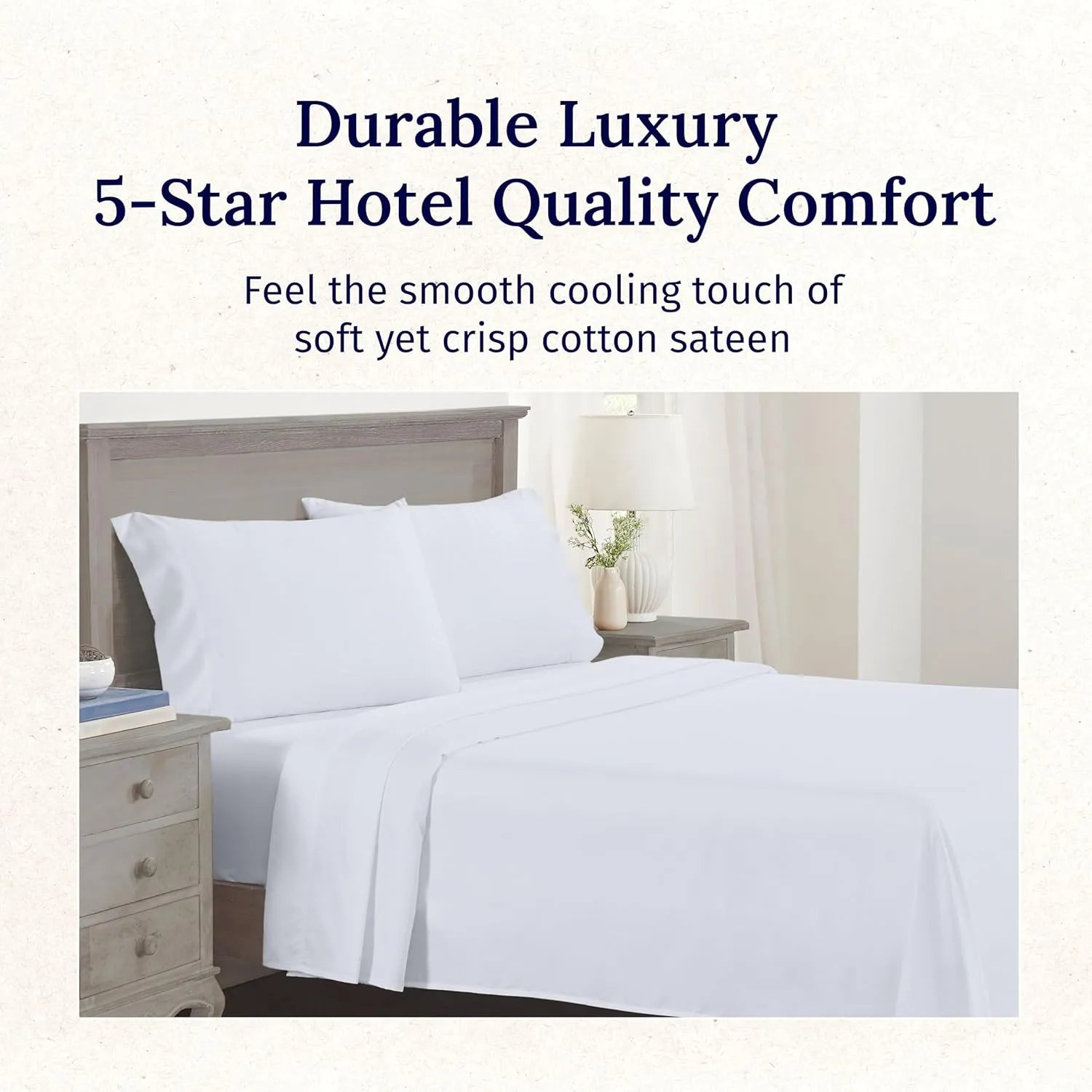 California Design Den Queen Sheet Set - Luxury 600 Thread Count Sateen, 100% Cotton Deep Pocket Queen Sheets with All Around Elastic, Snug Fit, Hotel Quality Bedding Set - White