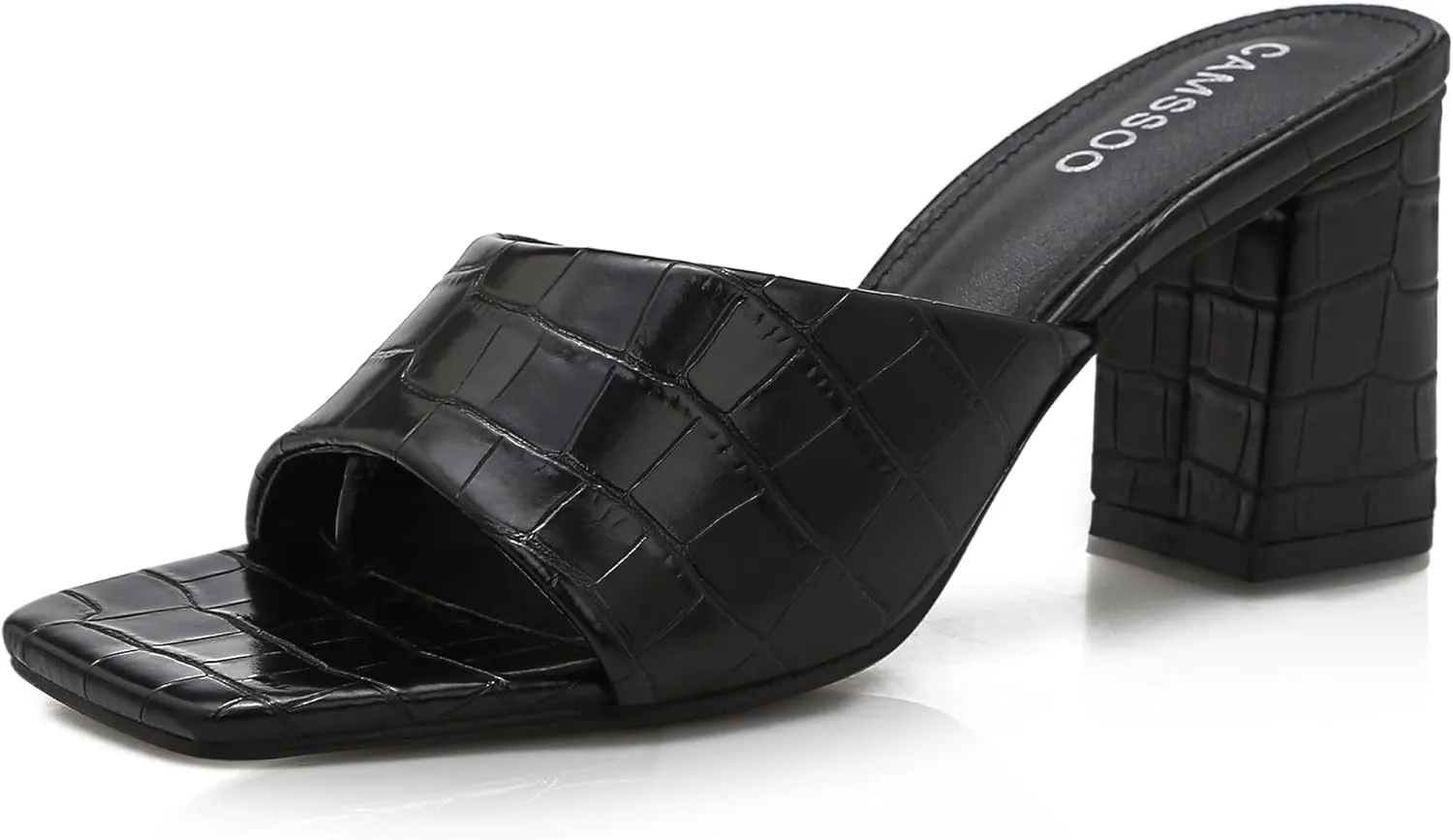 CAMSSOO Women's Square Open Toe Heeled Mules Flip Flops Chunky Heels Slip On Sandals Block High Heel Fashion Wedding Dress Shoes