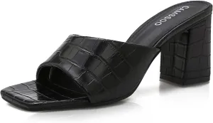 CAMSSOO Women's Square Open Toe Heeled Mules Flip Flops Chunky Heels Slip On Sandals Block High Heel Fashion Wedding Dress Shoes