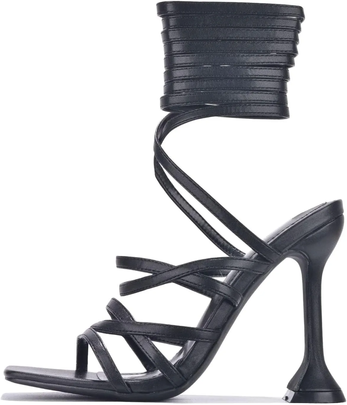 Cape Robbin Jenni Lace-Up Light Strappy Stiletto Flare Heel Open Toe Sandal Nude