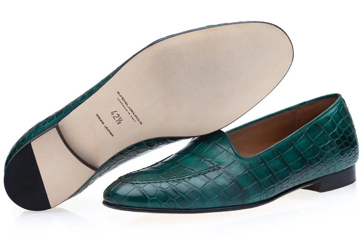 CAPRI CROCODILE GREEN LOAFERS
