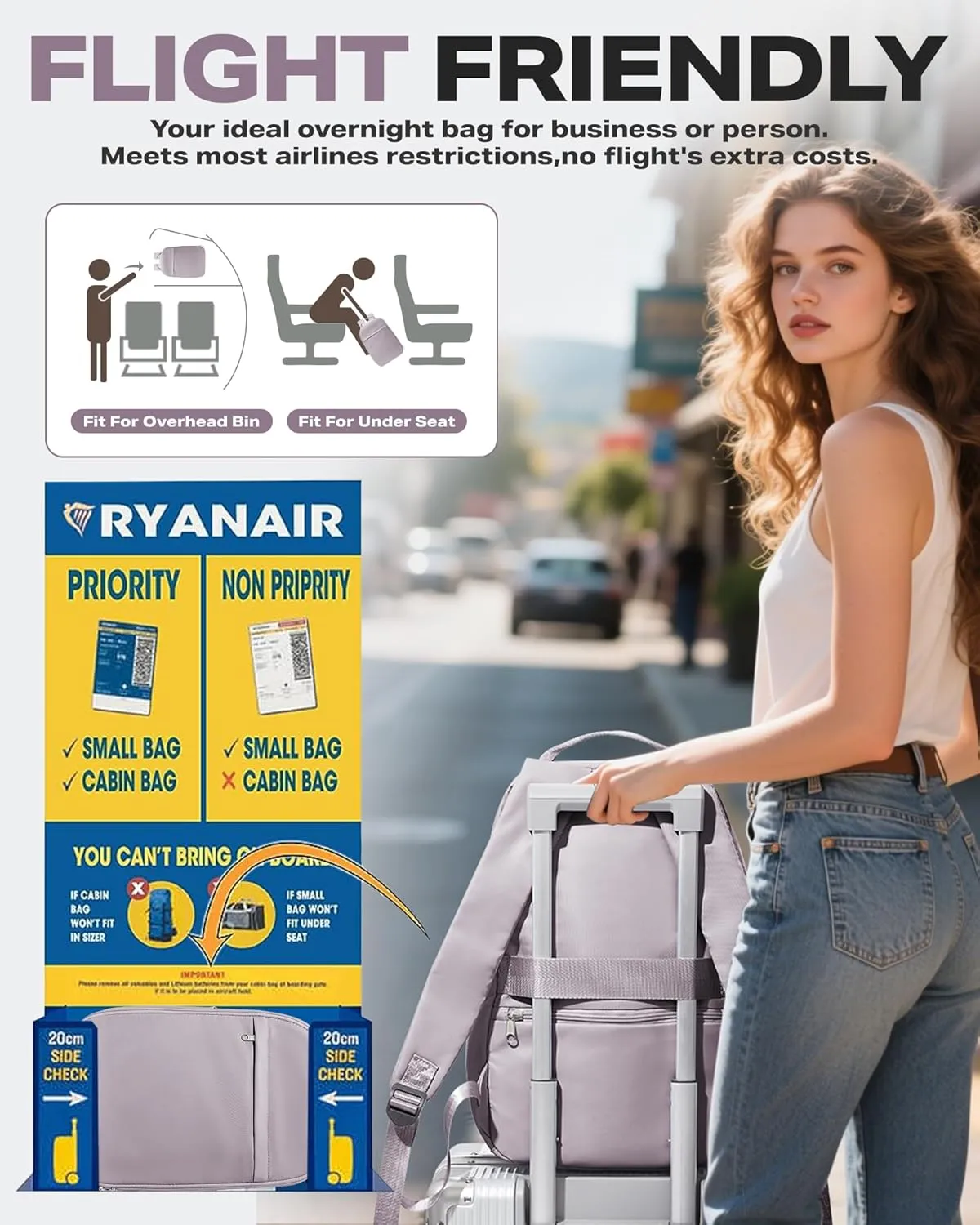 Carry On Backpack, United Airlines Personal Item Bag within17x10x9, Underseat Ryanair 40x20x25CM Luggage Bag Travel Essentials, mochila de viaje, Cabin Size Waterproof Laptop Backpack